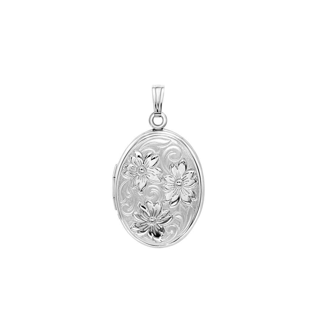 ITI NYC Embossed Oval Locket in Sterling Silver with Optional Engraving (30 x 17 mm)