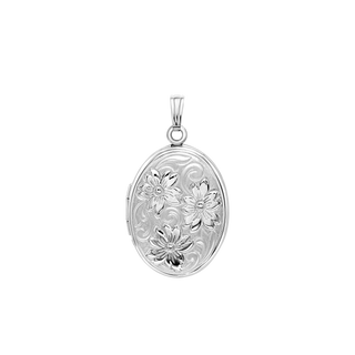 Embossed Oval Locket in Sterling Silver with Optional Engraving (21 x 16 mm)