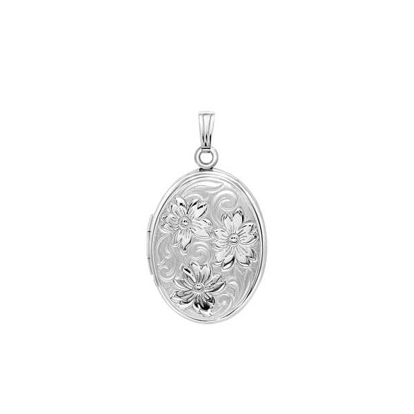 Embossed Oval Locket in Sterling Silver with Optional Engraving (21 x 16 mm)
