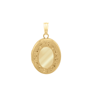 Hand Engraved Design Oval Locket in 14K Gold Filled with Optional Engraving (16 x 14 mm)