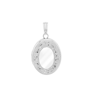 Hand Engraved Design Oval Locket in Sterling Silver with Optional Engraving (16 x 14 mm - 21 x 16 mm)