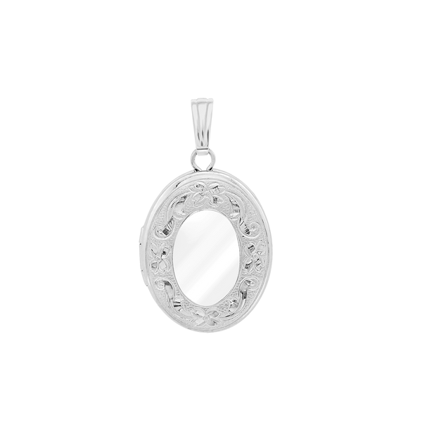 Hand Engraved Design Oval Locket in Sterling Silver with Optional Engraving (16 x 14 mm - 21 x 16 mm)