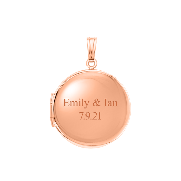 Plain Round Locket in Sterling Silver 18K Pink Gold Finish with Optional Engraving (13 mm - 32 mm)