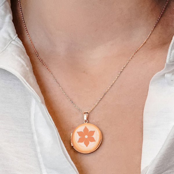 ITI NYC Plain Round Locket in Sterling Silver 18K Rose Gold Finish with Optional Engraving (14 mm - 32 mm)