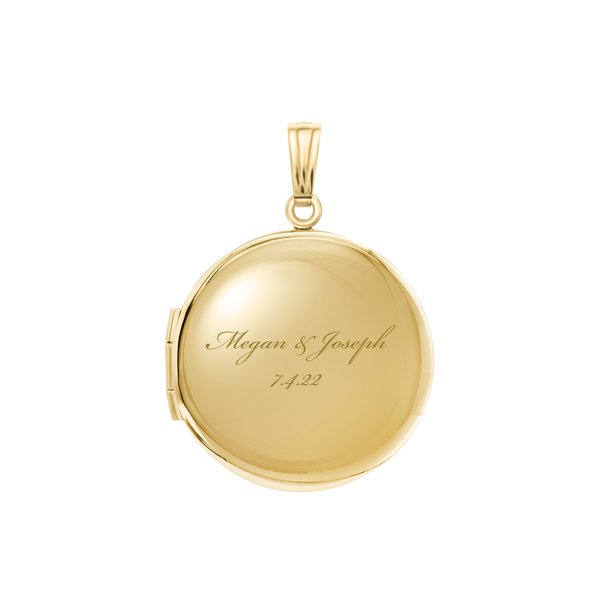 Plain Round Locket in Sterling Silver 18K Yellow Gold Finish with Optional Engraving (13 mm - 32 mm)