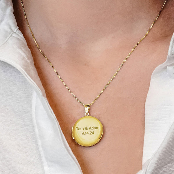 ITI NYC Plain Round Locket in Sterling Silver 18K Yellow Gold Finish with Optional Engraving (14 mm - 32 mm)