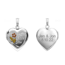 Load image into Gallery viewer, ITI NYC Tri-Color &amp; Hand Engraved Design Heart Locket in Sterling Silver with Optional Engraving (28 x 19 mm)
