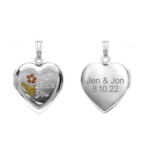 ITI NYC Tri-Color & Hand Engraved Design Heart Locket in Sterling Silver with Optional Engraving (28 x 19 mm)