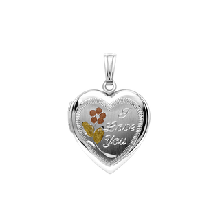 Tri-Color & Hand Engraved Design Heart Locket in Sterling Silver with Optional Engraving (19 mm)