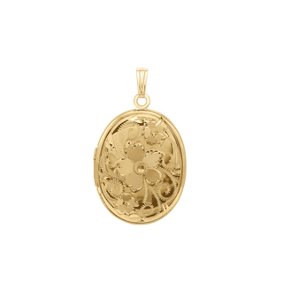Hand Engraved Design Oval Locket in 14K Gold Filled with Optional Engraving (29 x 23 mm)