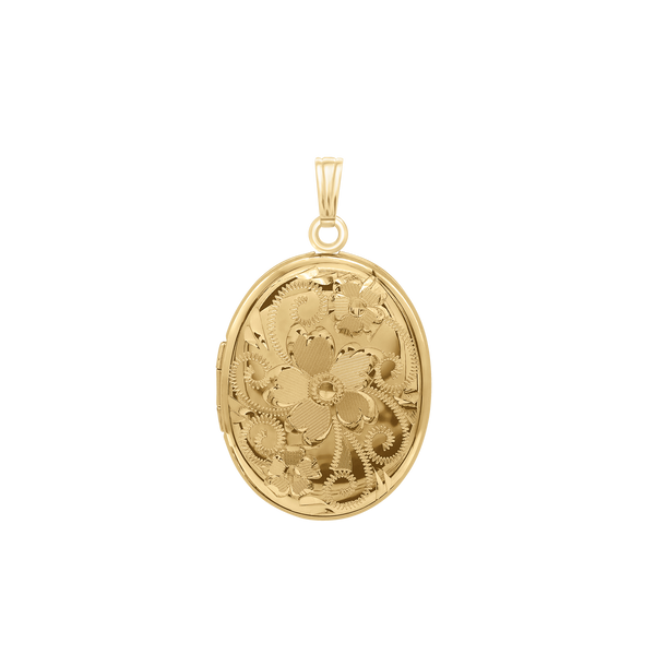 Hand Engraved Design Oval Locket in 14K Gold Filled with Optional Engraving (29 x 23 mm)