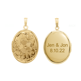 ITI NYC Hand Engraved Design Oval Locket in 14K Gold Filled with Optional Engraving (38 x 23 mm)