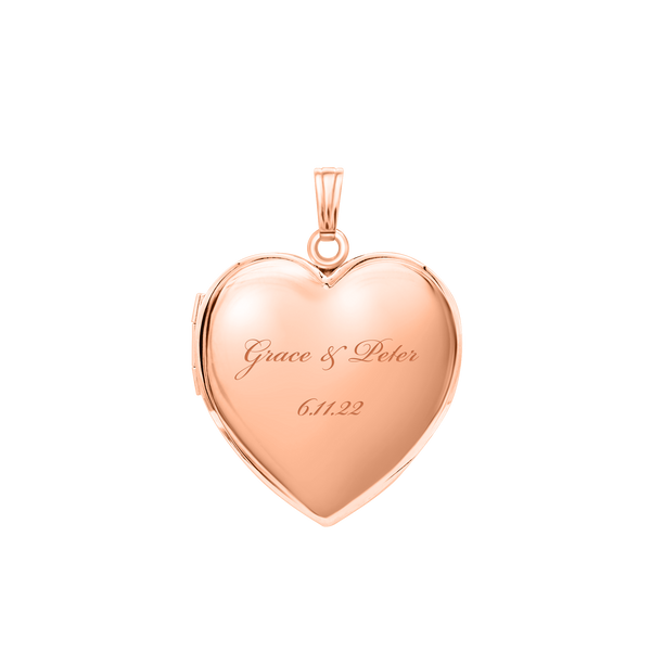 Plain Heart Locket in Sterling Silver 18K Pink Gold Finish with Optional Engraving (15 mm - 26 mm)