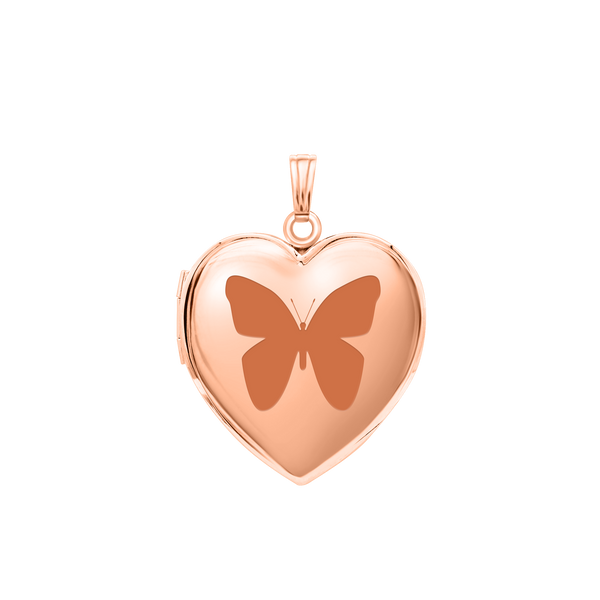 Plain Heart Locket in Sterling Silver 18K Pink Gold Finish with Optional Engraving (15 mm - 26 mm)