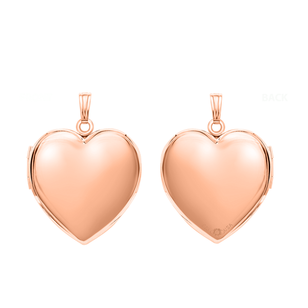 Plain Heart Locket in Sterling Silver 18K Pink Gold Finish with Optional Engraving (15 mm - 26 mm)