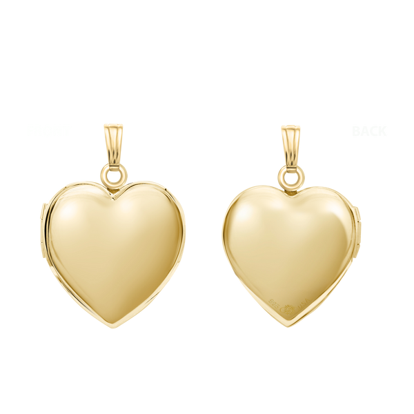 Plain Heart Locket in Sterling Silver 18K Yellow Gold Finish with Optional Engraving (15 mm - 26 mm)