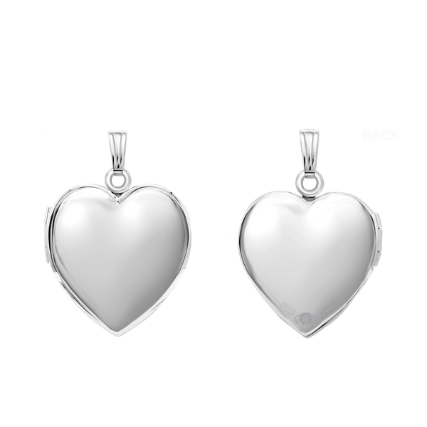 Plain Heart Locket in Sterling Silver with Optional Engraving (15 mm - 26 mm)