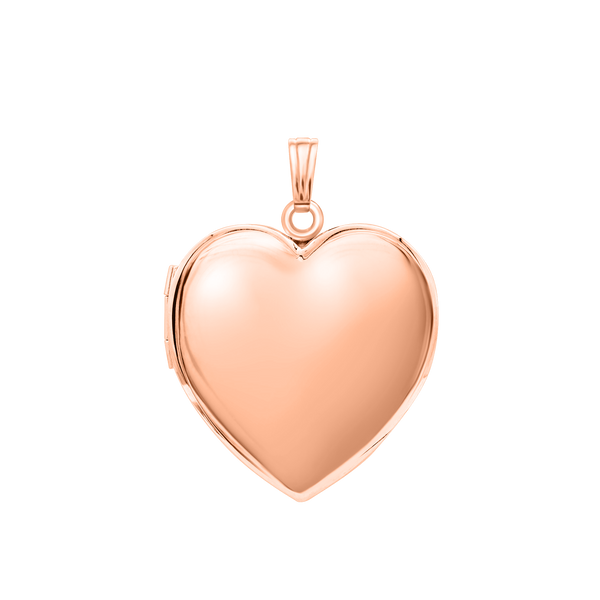 Plain Heart Locket in Sterling Silver 18K Pink Gold Finish with Optional Engraving (15 mm - 26 mm)