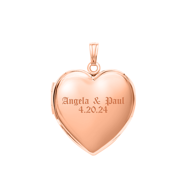 Plain Heart Locket in Sterling Silver 18K Pink Gold Finish with Optional Engraving (15 mm - 26 mm)