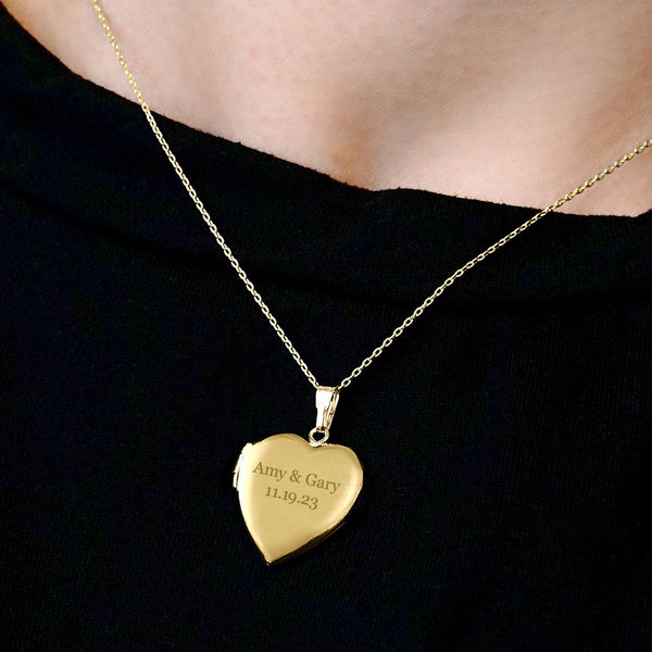 ITI NYC Plain Heart Locket in Sterling Silver 18K Yellow Gold Finish with Optional Engraving (22 x 15 mm - 34 x 26 mm)