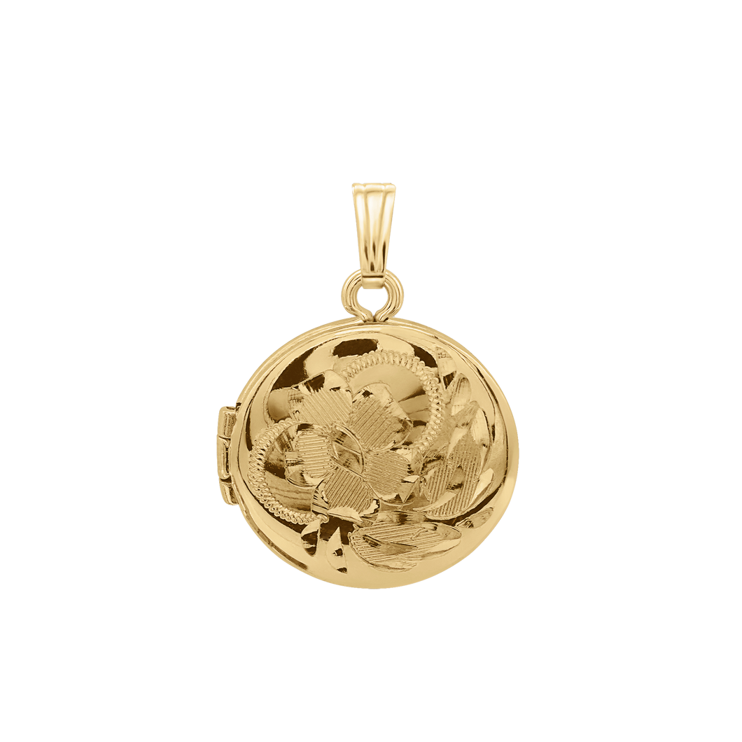 ITI NYC Hand Engraved Design Round Locket in 14K Gold Filled with Optional Engraving (20 x 14 mm)