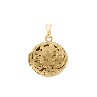 Hand Engraved Design Round Locket in 14K Gold Filled with Optional Engraving (13 mm)