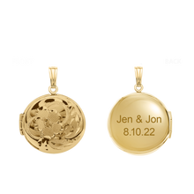 Load image into Gallery viewer, ITI NYC Hand Engraved Design Round Locket in 14K Gold Filled with Optional Engraving (20 x 14 mm)
