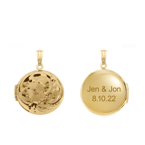 ITI NYC Hand Engraved Design Round Locket in 14K Gold Filled with Optional Engraving (20 x 14 mm)