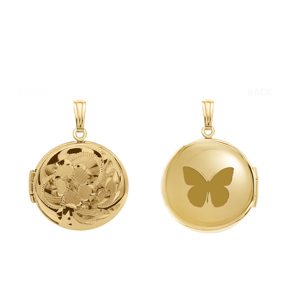 Hand Engraved Design Round Locket in 14K Gold Filled with Optional Engraving (13 mm)