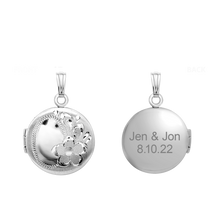 Load image into Gallery viewer, ITI NYC Hand Engraved Design Round Locket in Sterling Silver with Optional Engraving (20 x 14 mm)
