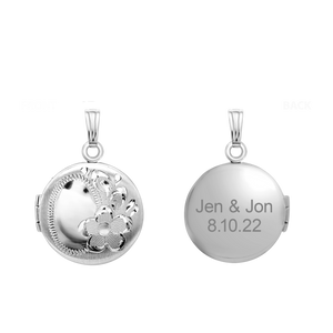 ITI NYC Hand Engraved Design Round Locket in Sterling Silver with Optional Engraving (20 x 14 mm)