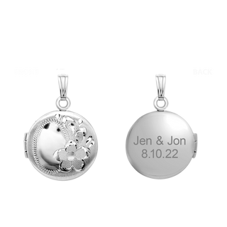 ITI NYC Hand Engraved Design Round Locket in Sterling Silver with Optional Engraving (20 x 14 mm)