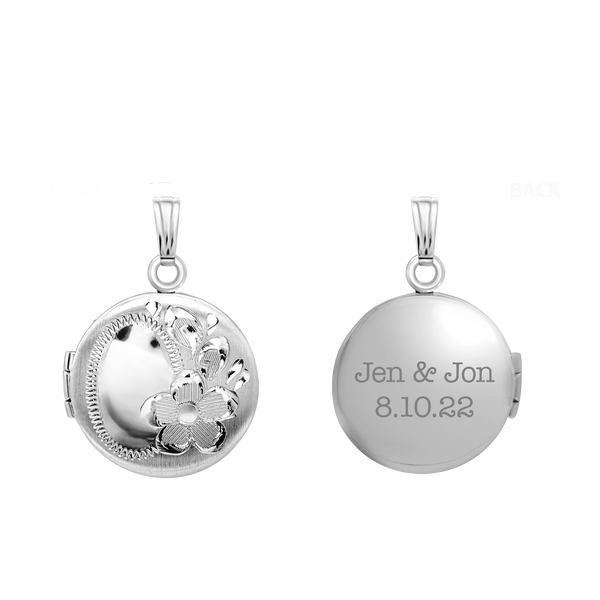 Hand Engraved Design Round Locket in Sterling Silver with Optional Engraving (13 mm)