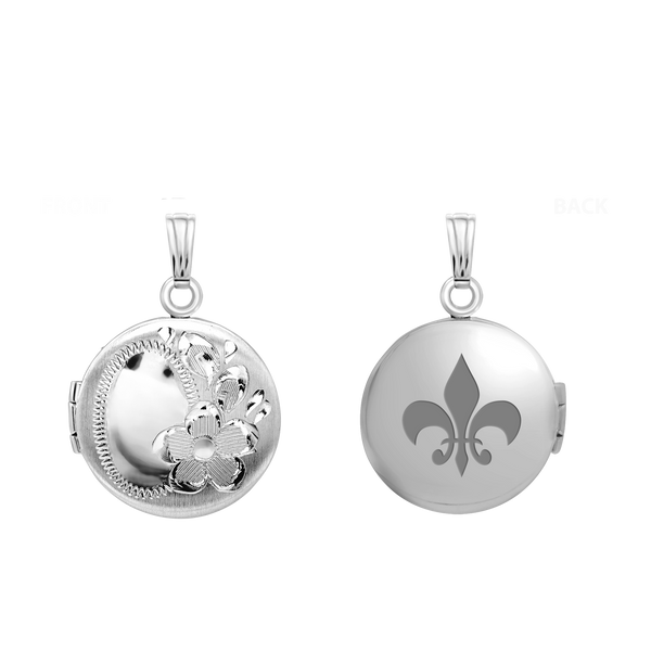 Hand Engraved Design Round Locket in Sterling Silver with Optional Engraving (13 mm)