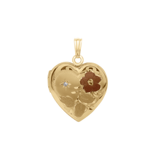 Load image into Gallery viewer, ITI NYC Tri-Color &amp; Hand Engraved Design Heart Locket with Diamonds in 14K Gold Filled with Optional Engraving (28 x 19 mm)
