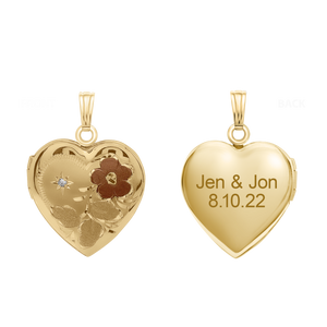 ITI NYC Tri-Color & Hand Engraved Design Heart Locket with Diamonds in 14K Gold Filled with Optional Engraving (28 x 19 mm)