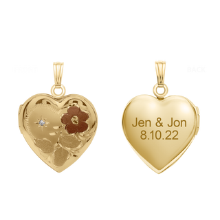 ITI NYC Tri-Color & Hand Engraved Design Heart Locket with Diamonds in 14K Gold Filled with Optional Engraving (28 x 19 mm)