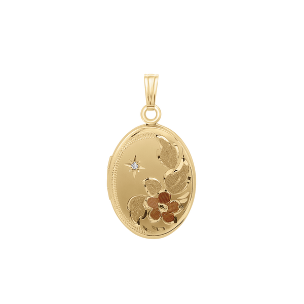 ITI NYC Tri-Color & Hand Engraved Design Oval Locket with Diamonds in 14K Gold Filled with Optional Engraving (30 x 16 mm)