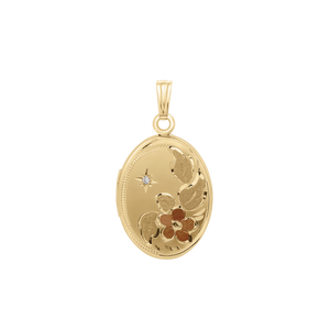 ITI NYC Tri-Color & Hand Engraved Design Oval Locket with Diamonds in 14K Gold Filled with Optional Engraving (30 x 16 mm)