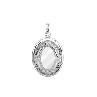 Hand Engraved Design Oval Locket in Sterling Silver with Optional Engraving (29 x 23 mm)