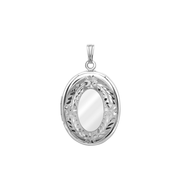 Hand Engraved Design Oval Locket in Sterling Silver with Optional Engraving (29 x 23 mm)