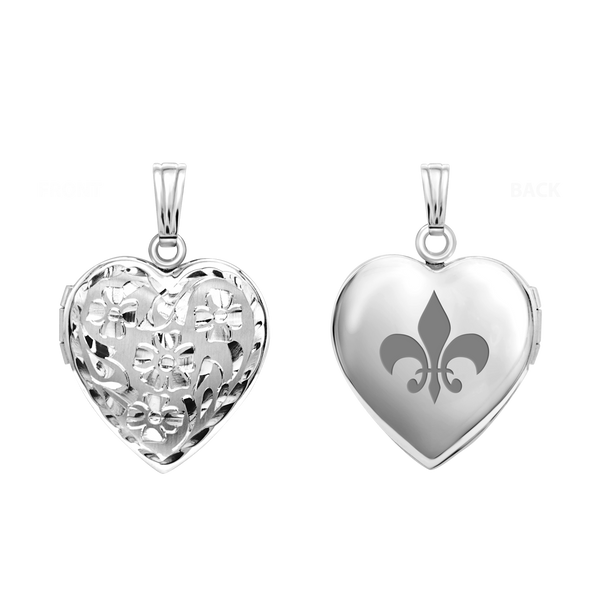 ITI NYC Hand Engraved Design Heart Locket in Sterling Silver with Optional Engraving (28 x 15 mm)