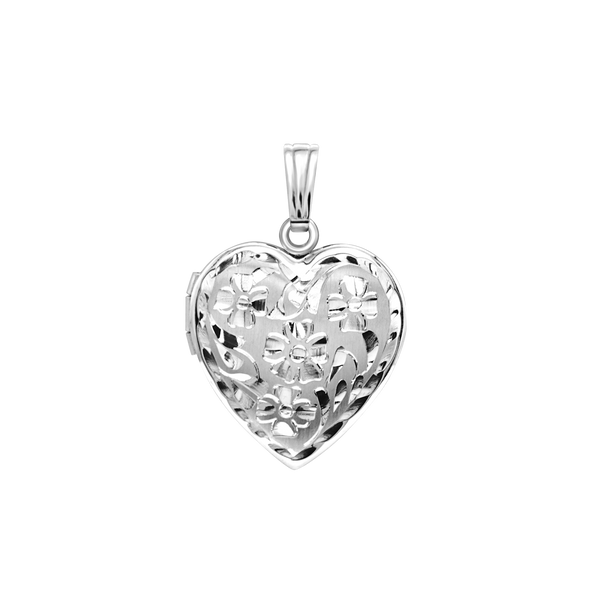 Hand Engraved Design Heart Locket in Sterling Silver with Optional Engraving (19 mm)