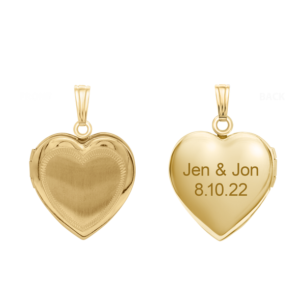 Hand Engraved Design Heart Locket in 14K Gold Filled with Optional Engraving (19 mm)