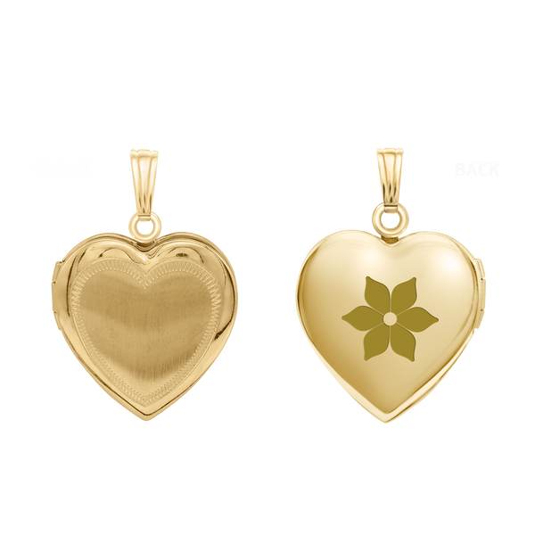 Hand Engraved Design Heart Locket in 14K Gold Filled with Optional Engraving (19 mm)