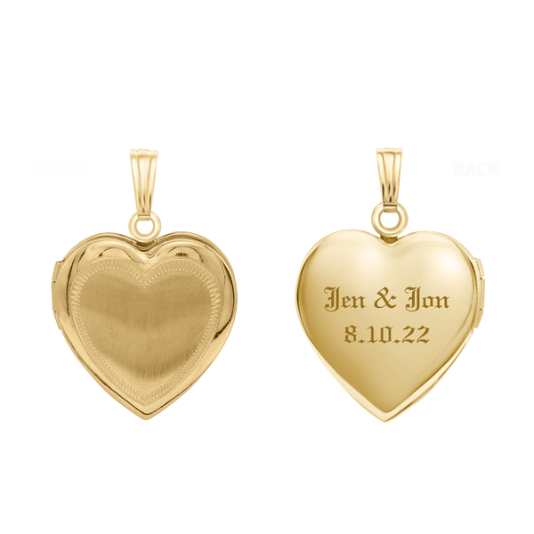 Hand Engraved Design Heart Locket in 14K Gold Filled with Optional Engraving (19 mm)