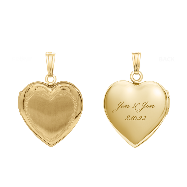 Hand Engraved Design Heart Locket in 14K Gold Filled with Optional Engraving (19 mm)