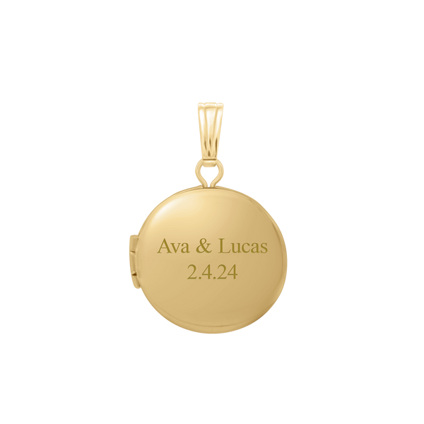 Plain Round Locket in Sterling Silver 18K Yellow Gold Finish with Optional Engraving (13 mm - 32 mm)