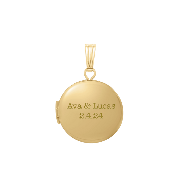 Plain Round Locket in Sterling Silver 18K Yellow Gold Finish with Optional Engraving (13 mm - 32 mm)