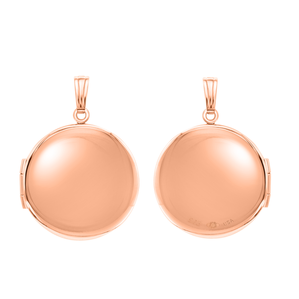 Plain Round Locket in Sterling Silver 18K Pink Gold Finish with Optional Engraving (13 mm - 32 mm)